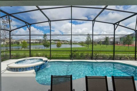 Private back patio with lake view
