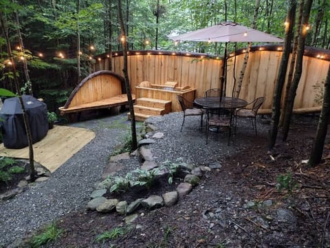 New custom cedar hot tub and garden area.