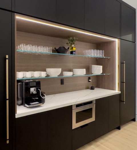 Built in fridge/freezer, drawer microwave, Jura automatic coffee maker included.