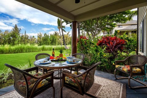 Nestled within the renowned Waikoloa Beach Resort, this stunning 2-bedroom, 2-bathroom ground-floor condo offers a serene retreat with unobstructed views of Hole #3 on the Waikoloa Beach Golf Course.