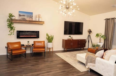 Electric fireplace for extra coziness during the winter months.