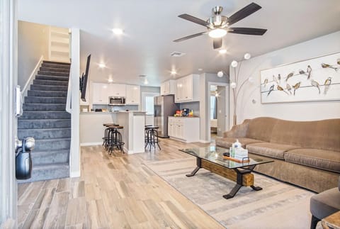 A serene living room retreat where modern design meets warm ambiance.