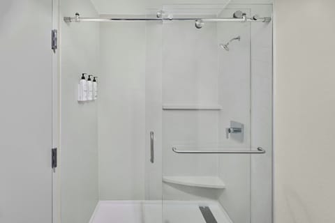 Combined shower/tub, free toiletries, hair dryer, towels