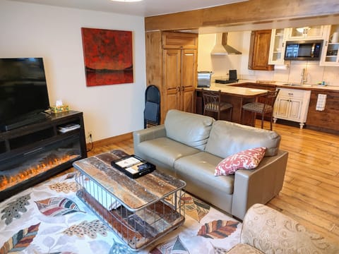 Open plan living room and kitchen.
