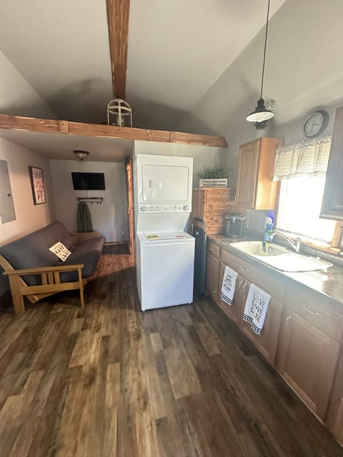 VIEW FROM FRONT OF CABIN - KITCHEN