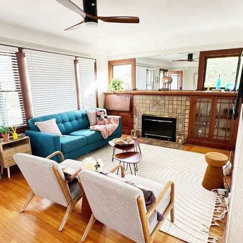 Main Living Room.  Blue Sofa is Queen Sofa Bed Pull out couch/ sleeper sofa
