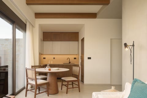 The rough-luxe kitchen is well-equipped for a self-catering stay