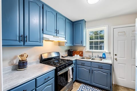 Spacious Kitchen with blue doors