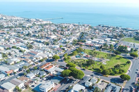 Drone shot surrounding the area of our home. Avenida Del Mar (best shops and restaurants) and the San Clemente Pier are both less than a mile away (~15 min walk!)