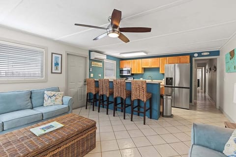 A full kitchen just steps away from the cozy living room.