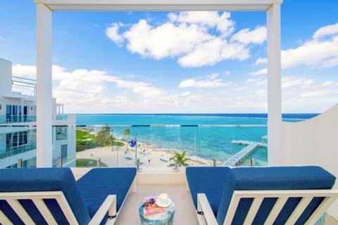 Balcony with ocean views.