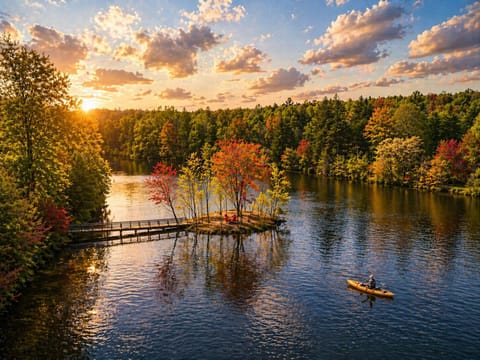 Lake and Island at Sunset
