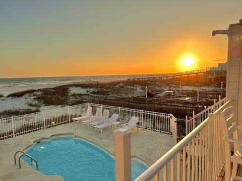Outdoor pool, sun loungers
