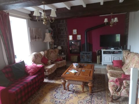 Living room with log burner