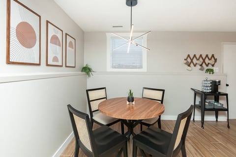 Fun modern dining space for 4 off kitchen for meals in.