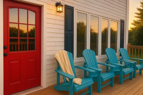 The deck overlooking the garden where deer will make a daily appearance and you can catch a sunrise