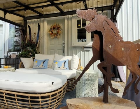 Cuddle couch on the covered deck.