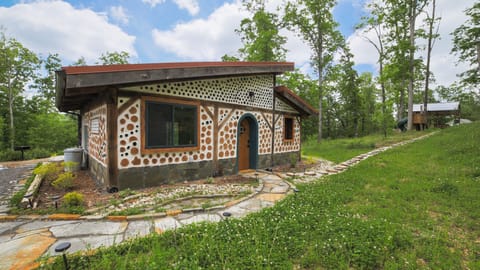Goldfinch Cabin was handbuilt using cordwood construction