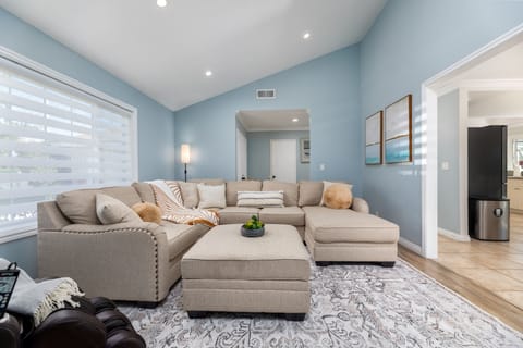 Living room with spacious and comfortable sofa