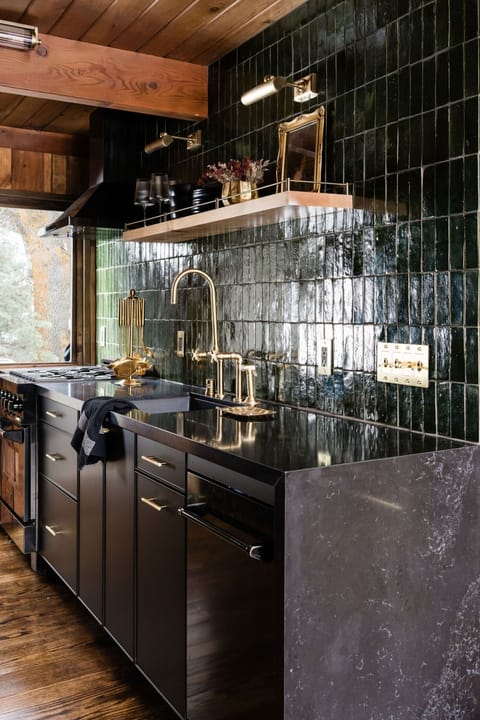 Luxurious kitchen with elegant brass fixtures