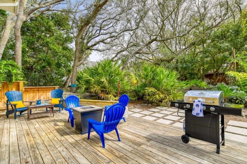 Enjoy the fire pit and gas grill provided.