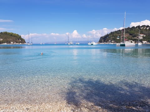 On the beach, sun loungers