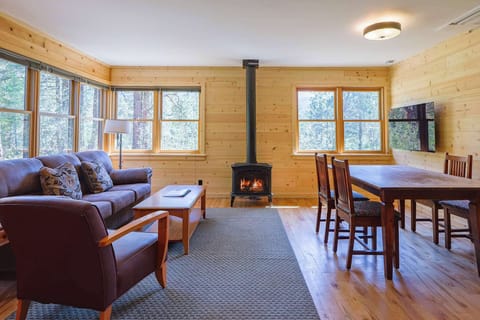 Living room with dining and the gas stove