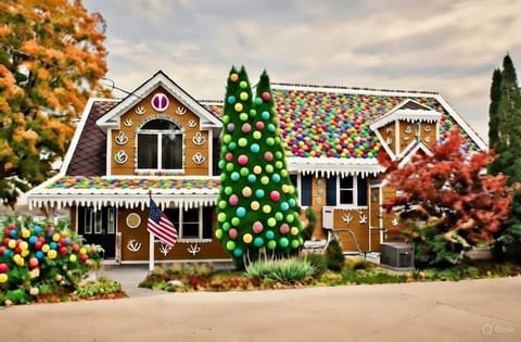 A fun redition of the home if it were made into a gingerbread house for the winter. *This was AI generated*