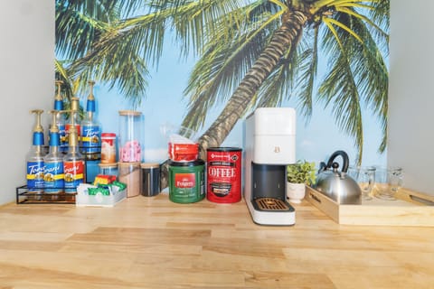 Our coffee and tea station, ready to get your day started