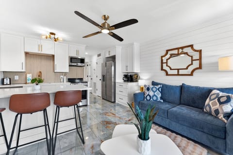 Living Room and Kitchen | Coastal Calm | Sea Cabins 310A, Isle of Palms, SC | IOP Escapes
