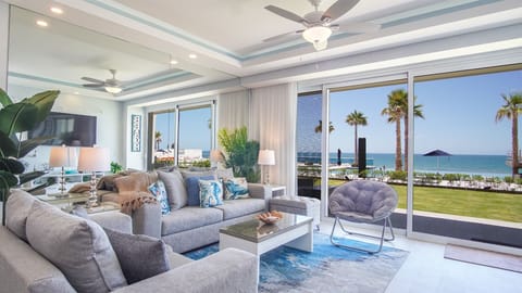 The living room really brings together the comfortable furnishings with immediate ground floor beach access.