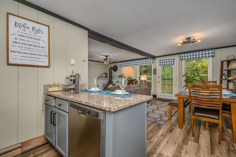 Open kitchen and dining area