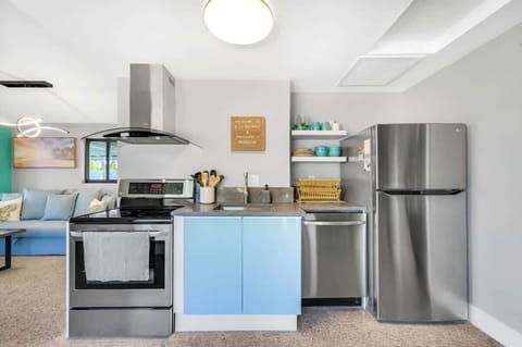 The kitchen has all your essentials! From cutting boards and toaster to olive oil and spices, we've got you covered.