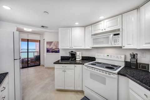 Fully stocked kitchen with views of the Gulf of Mexico and intercoastal