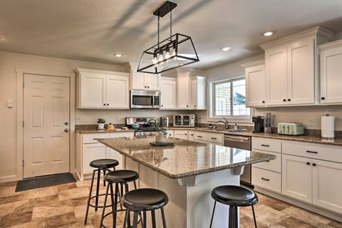 Large kitchen island with barstool seating