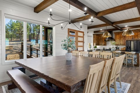 Dining table with both chairs and bench seating