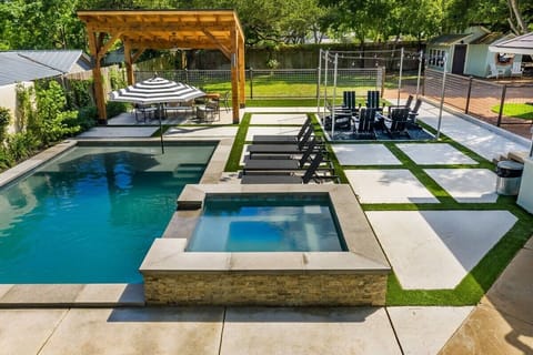 Backyard pool and hot tub