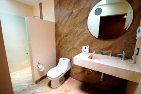 Elite Room | Bathroom | Shower, rainfall showerhead, hair dryer, towels