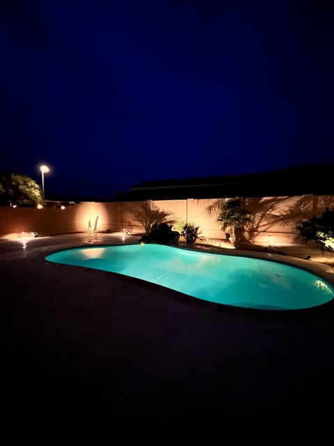 Beautiful backyard with automated lighting