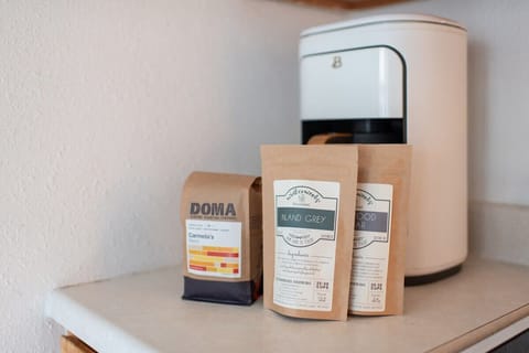 Local coffee and tea are provided as a complimentary feature.