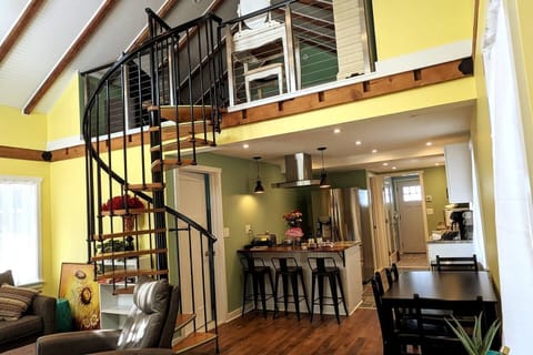 Front Cottage Living Room, Loft Guest Bedroom & Kitchen.