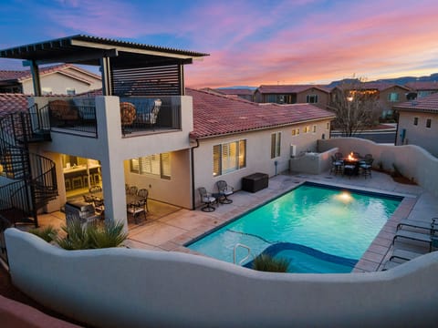 Private Pool and Hot Tub at Dusk