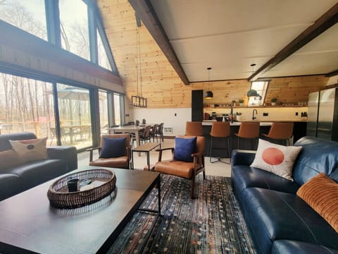 Living area with wall of windows