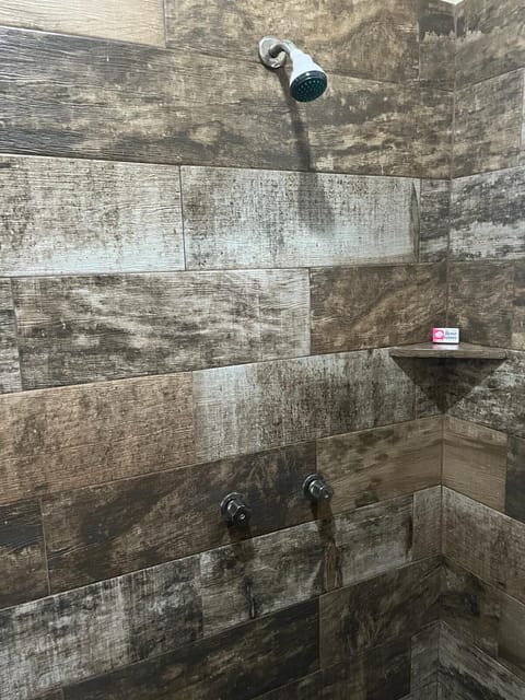 Shower, towels, soap, toilet paper