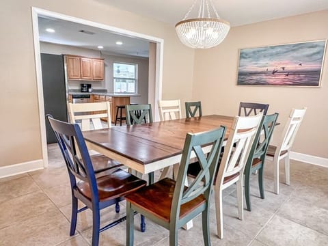 Dining room table can fit 10 comfortably.