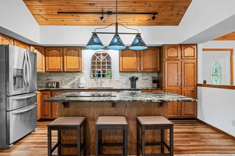 The kitchens are stocked with plenty of cookware and dishes for your use. There is plenty of cabinet space for your groceries.