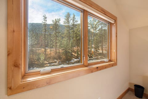 Fall River Retreat in Estes Park, Beautiful mountain views from this bedroom.