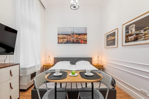The bed and table
