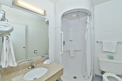 Shower, towels, soap, shampoo