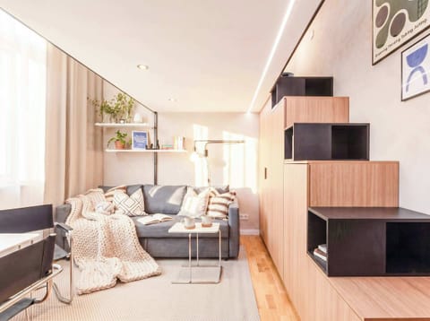 Loft apartment with living room in the lower floor and bedroom in the upper floor for up to 4 people